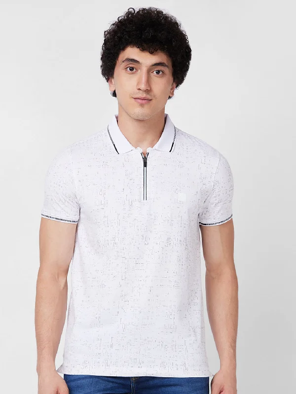 Spykar SLIM FIT White Polo T-shirt  For Men