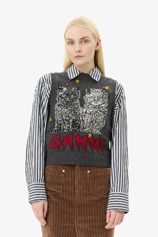 Exclusive Offer Graphic Cats Vest - Gray Quill