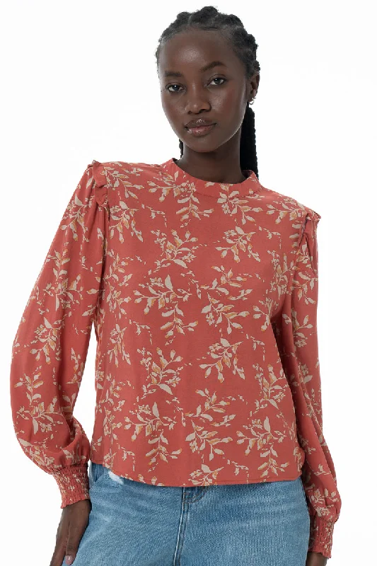 Weekend Deals to Make You Smile Hi-Neck Blouse _ 145742 _ Rust
