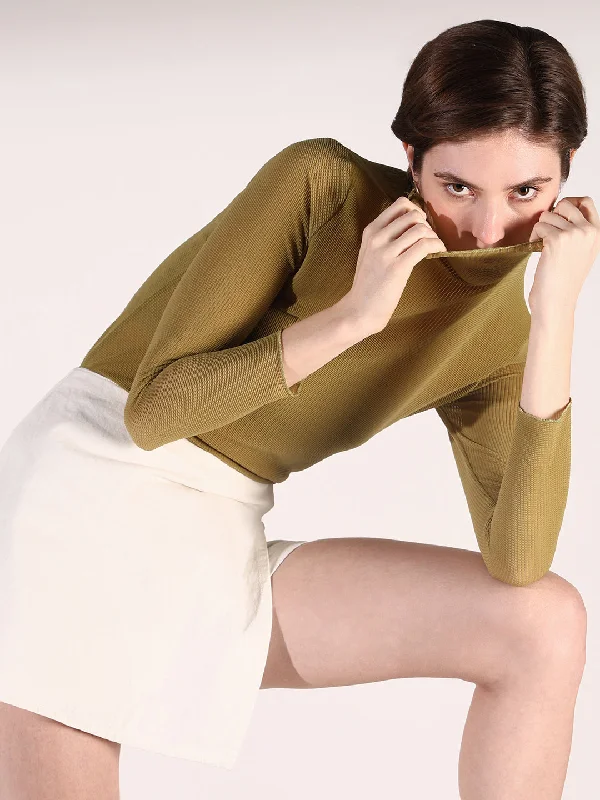 The Best Deal Women Olive Solid Fitted Top