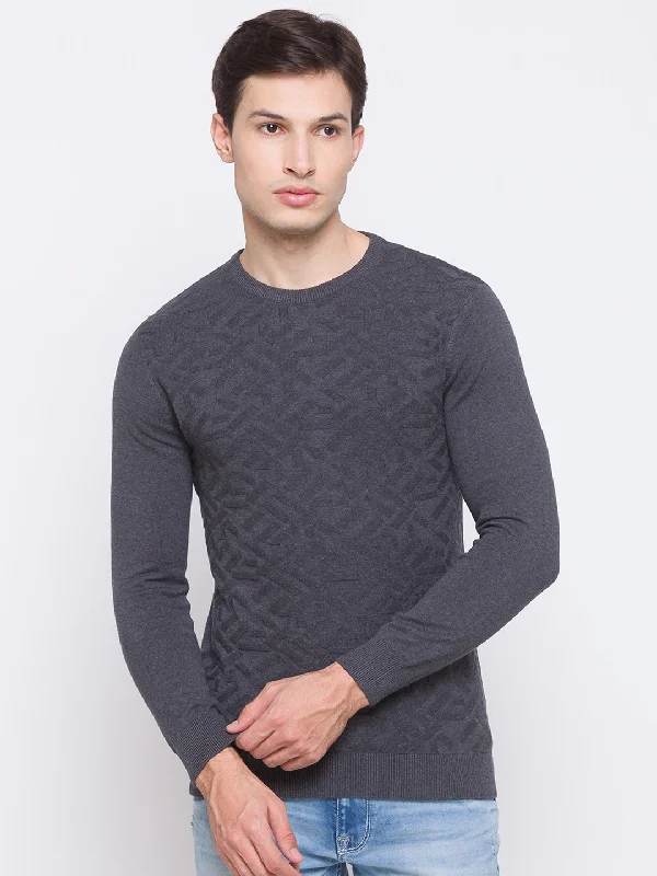 Spykar Grey Cotton Men Sweater