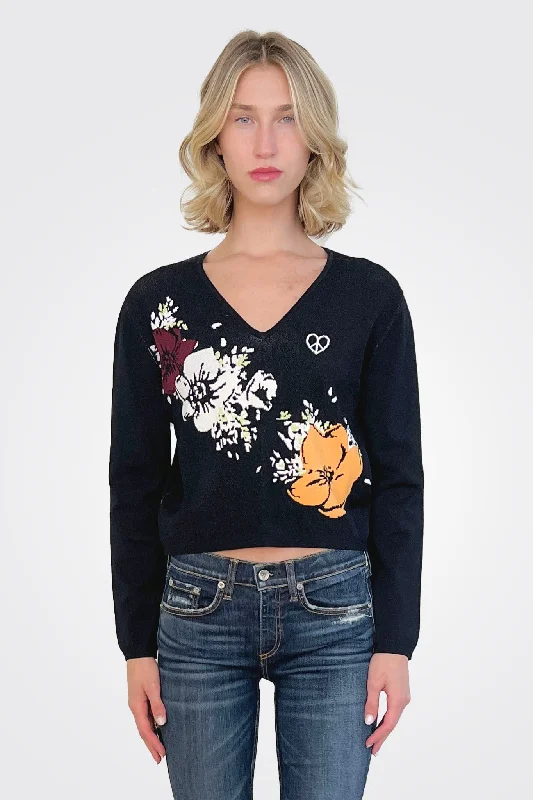 Weekend Deals That Please Floral Sweater - Black