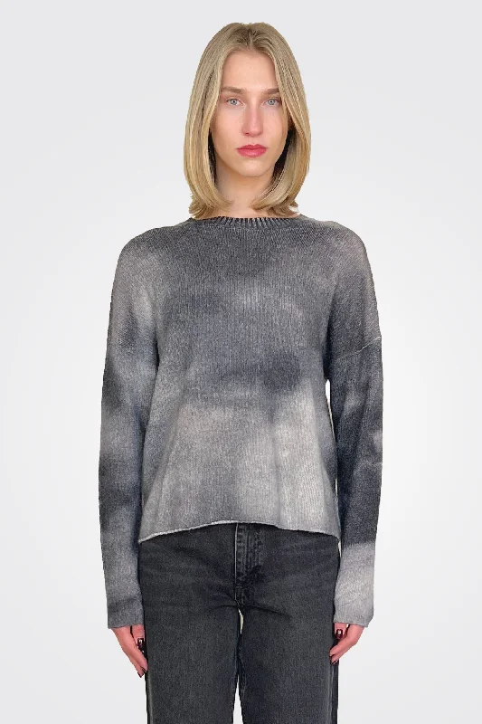Super Bargain Blotch Print Boxy Raw Edge Crew - Pepper Multi