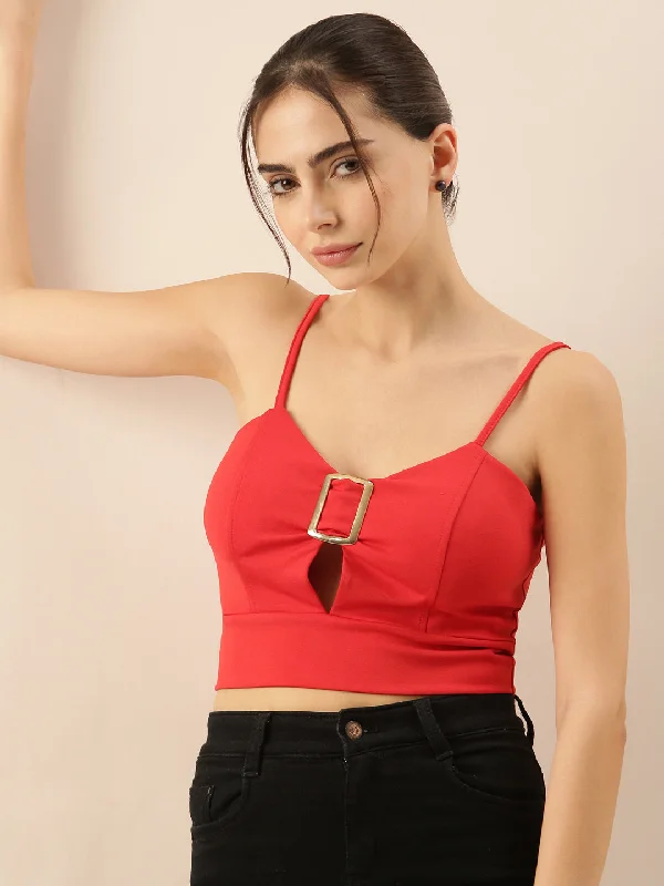 Unbeatable Prices Women Solid Red Crop Top