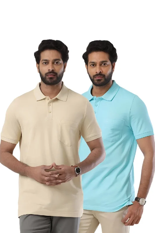 Golf Polo - Coral Peach and Turquoise Blue T-Shirts Pack Of 2 Combo For Men | Ariser