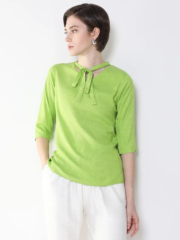 Weekend Wonders Await! Women Solid Green Top