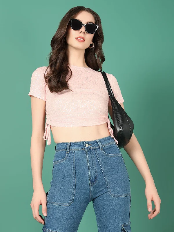 Quick Sale Women Peach Graphic Ruched Top