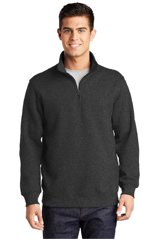 Sport-Tek Mens Shrink Resistant Fleece 1/4 Zip Sweatshirt - Heather Graphite Grey