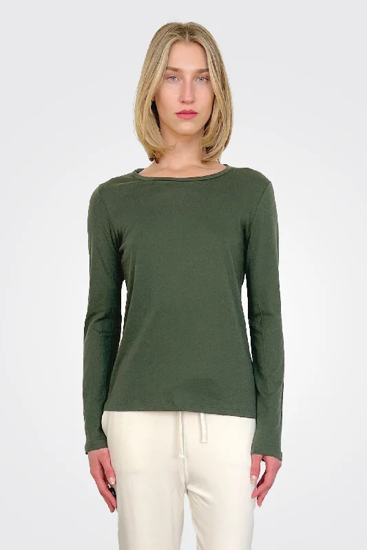 Shop the Weekend Away Long Sleeve Cotton/Cashmere Crewneck Tee - Forest