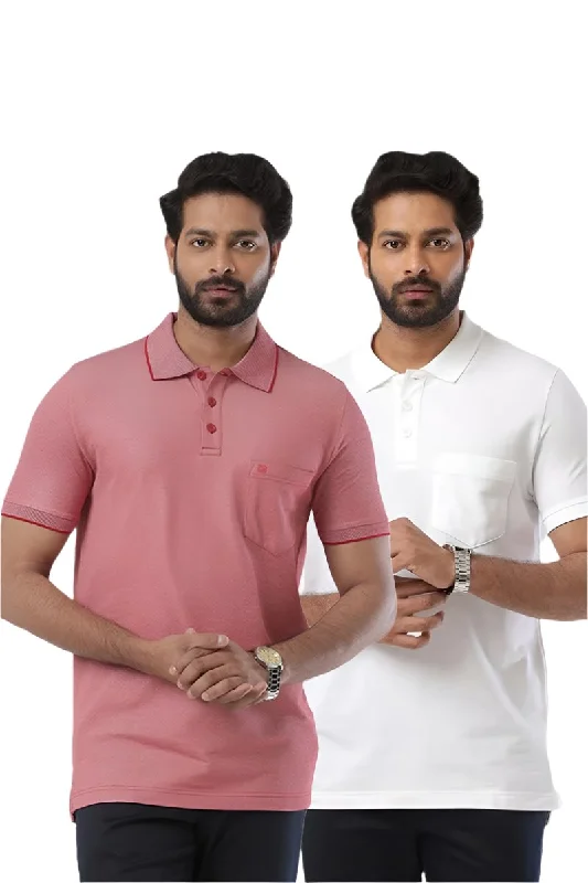 Golf Polo - Cherry Red and White T-Shirts Pack Of 2 Combo For Men | Ariser