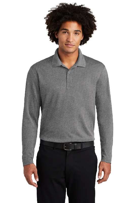 Sport-Tek Mens RacerMesh Moisture Wicking Long Sleeve Polo Shirt - Heather Grey