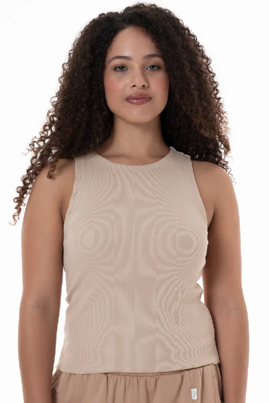 Steal Deal Hi Neck Ribbed Tank _ 146991 _ Stone