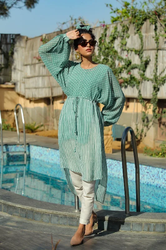 Weekend Bargains to Cherish Women Sage Green Georgette Striped Tunic