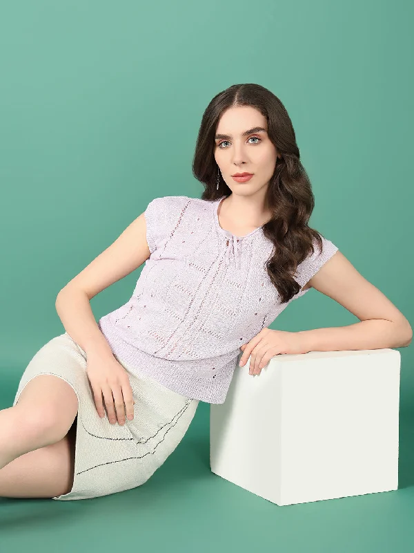 Year-End Clearance Women Lavender Solid Crochet Top