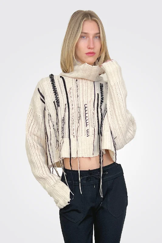 Weekend Discounts to Enjoy Knit Turtleneck Sweater - Natural Black