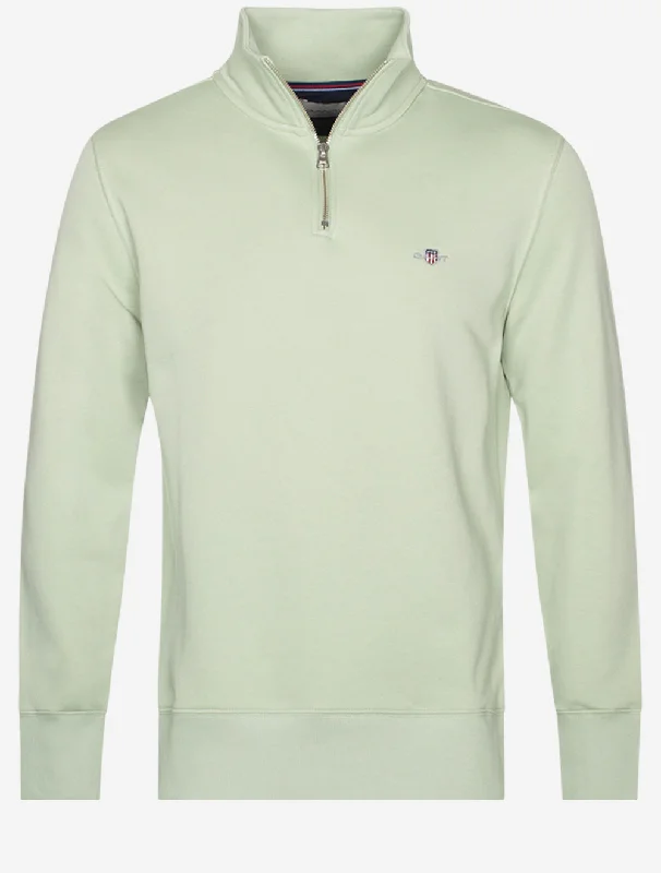 Regular Fit Shield Sweatshirt mit halbem Reißverschluss Milky Matcha