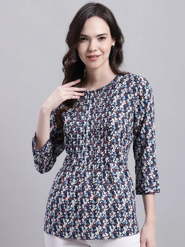 Final Clearance Women's Casual  Multi Color Floral Print Round neck Top
