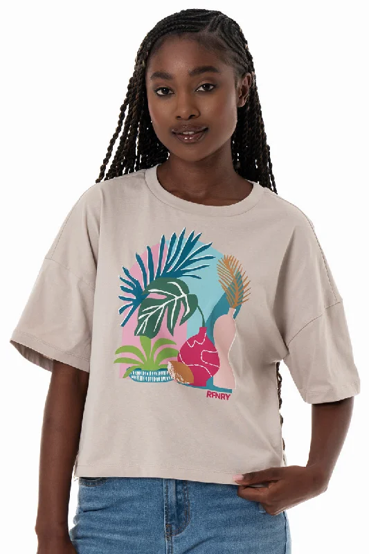 Weekend Specials to Indulge In Boxy Statement T-Shirt _ 154352 _ Stone