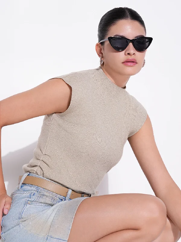 Weekend Wonders Await! Women Beige Solid Top