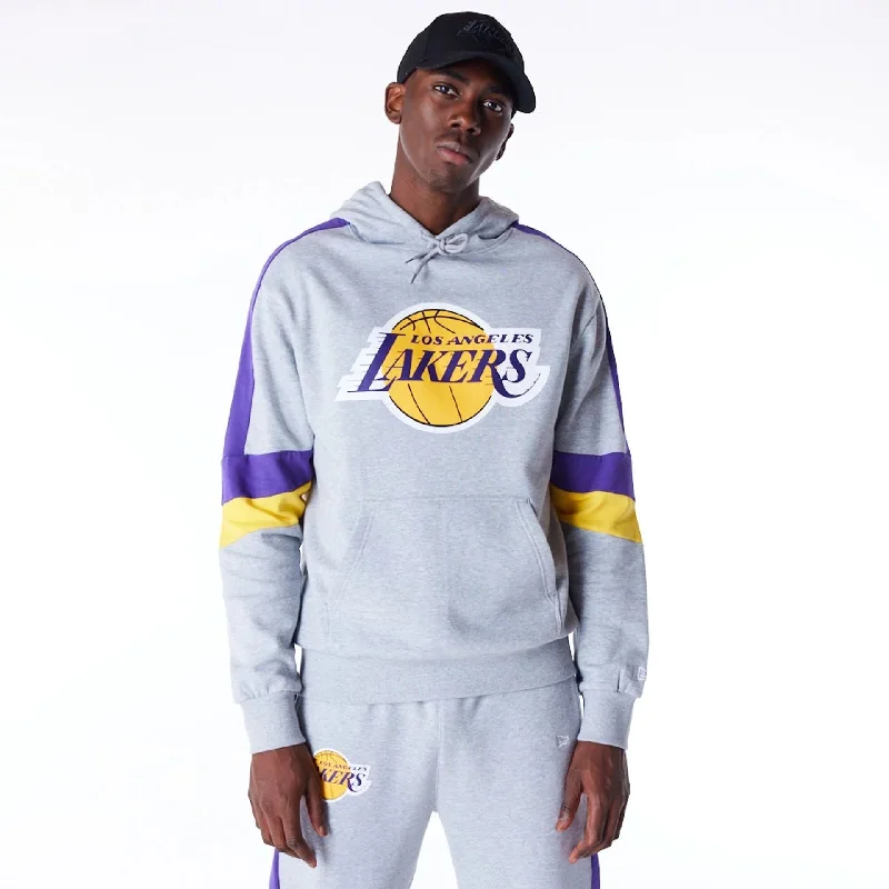 LA Lakers Colour Block Grey Pullover Hoodie