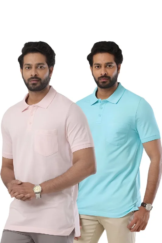 Golf Polo - Baby Pink and Turquoise Blue T-Shirts Pack Of 2 Combo For Men | Ariser