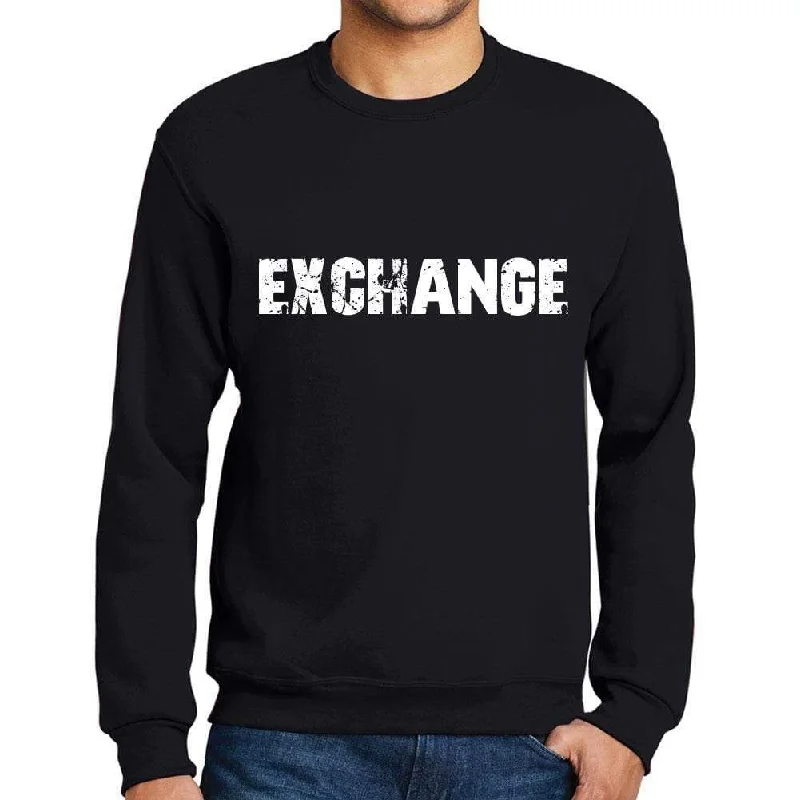 Men's Printed Graphic Sweatshirt Popular Words EXCHANGE Deep Black