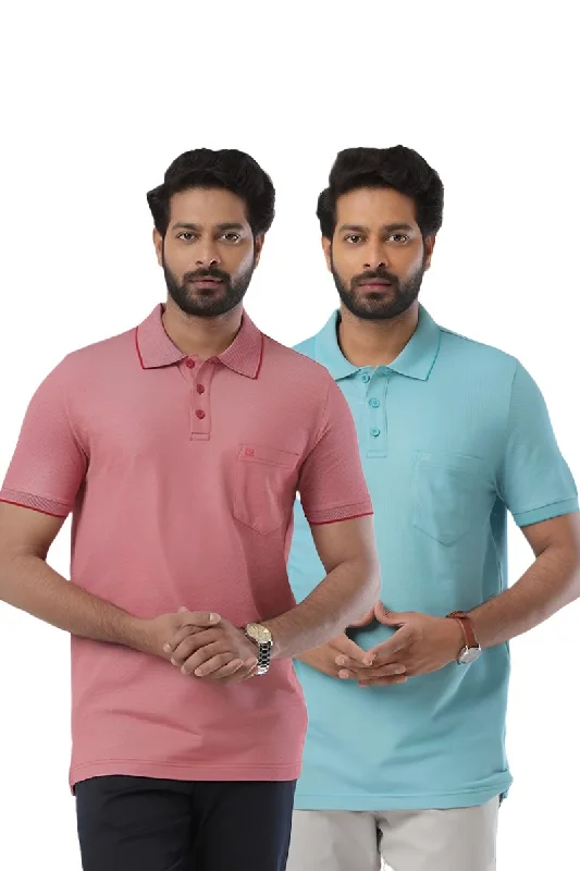 Golf Polo - Greenish Blue and Cherry Red T-Shirts Pack Of 2 Combo For Men | Ariser