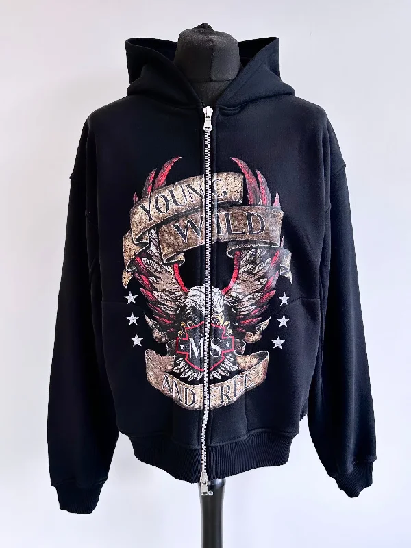 Black Heavyweight Eagle Zip Hoodie.