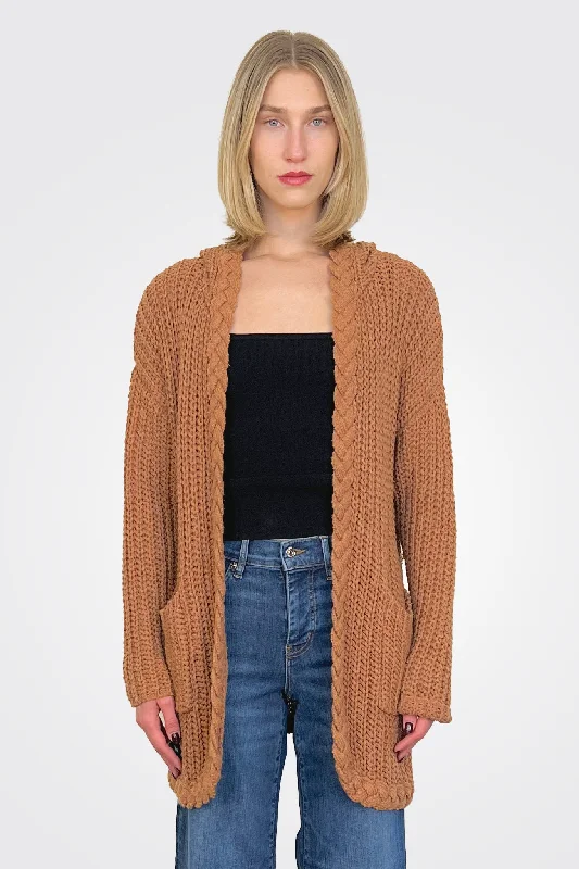 Weekend Offers That Shine Knit Hooded Cardigan - Camel