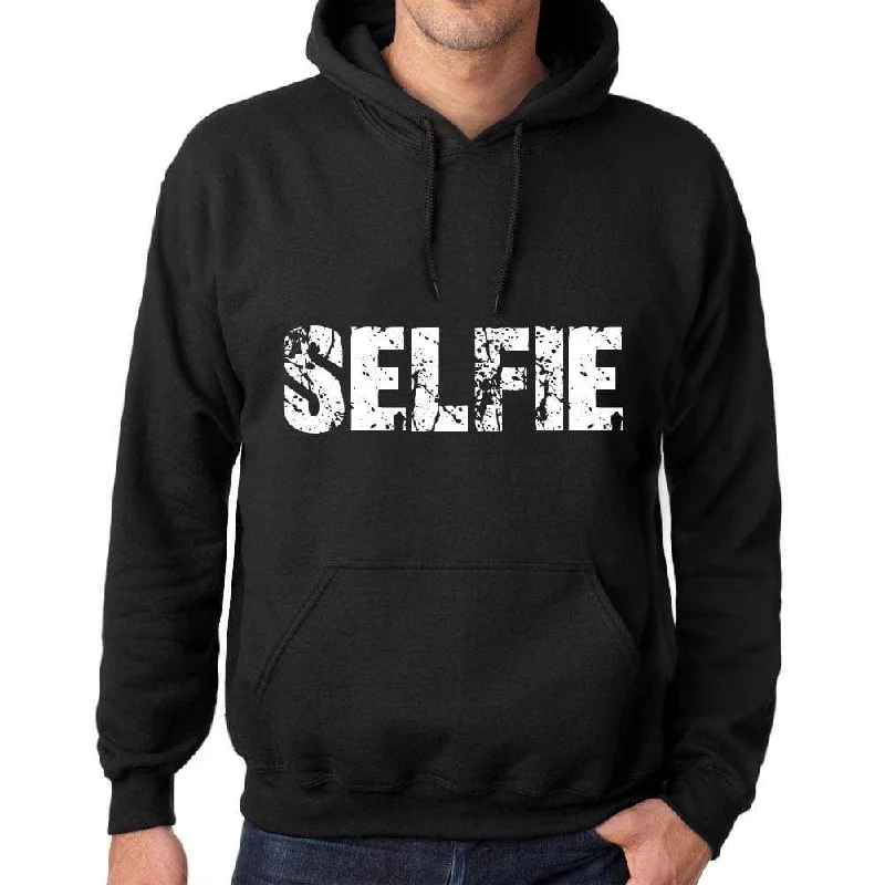 Men's Women's Unisex Printed Graphic Cotton Hoodie Soft Heavyweight Hooded Sweatshirt Pullover Popular Words SELFIE Deep Black