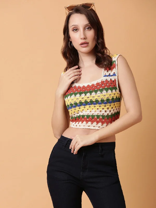 Unbeatable Deal Women Rust Solid Crochet Crop Top