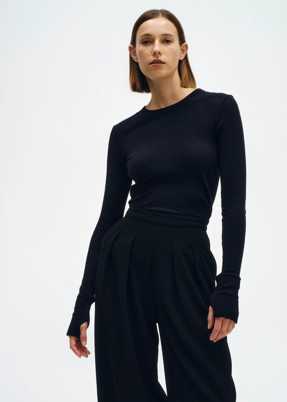 Big Deal Cashmere Easy Cuffed Crew - Black