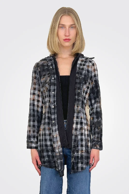 Weekend Shopping Bliss Hooded Plaid Shirt - Black / Grey
