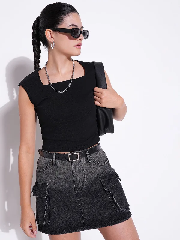 Instant Deal Women Solid Black Top