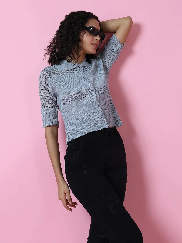Early Access Women Grey Solid Shirt Style Top