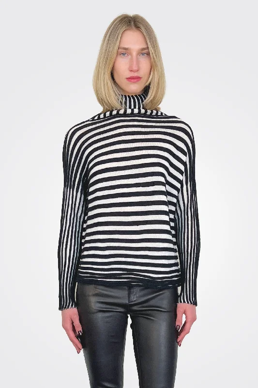 Weekend Offers That Shine Striped Turtleneck - Black Ivory
