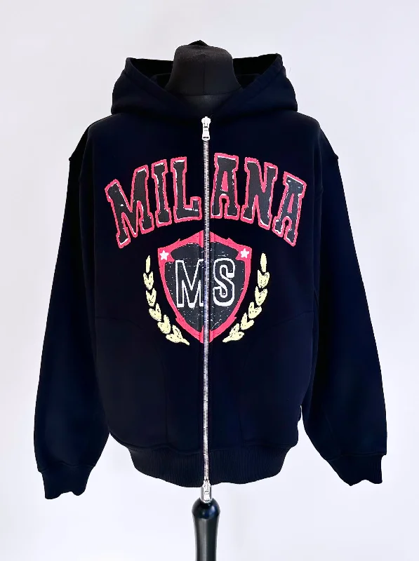 Black Heavyweight Crest Zip Hoodie.