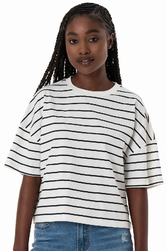 Your Weekend, Your Savings Stripe Boxy T-Shirt _ 154367 _ Milk