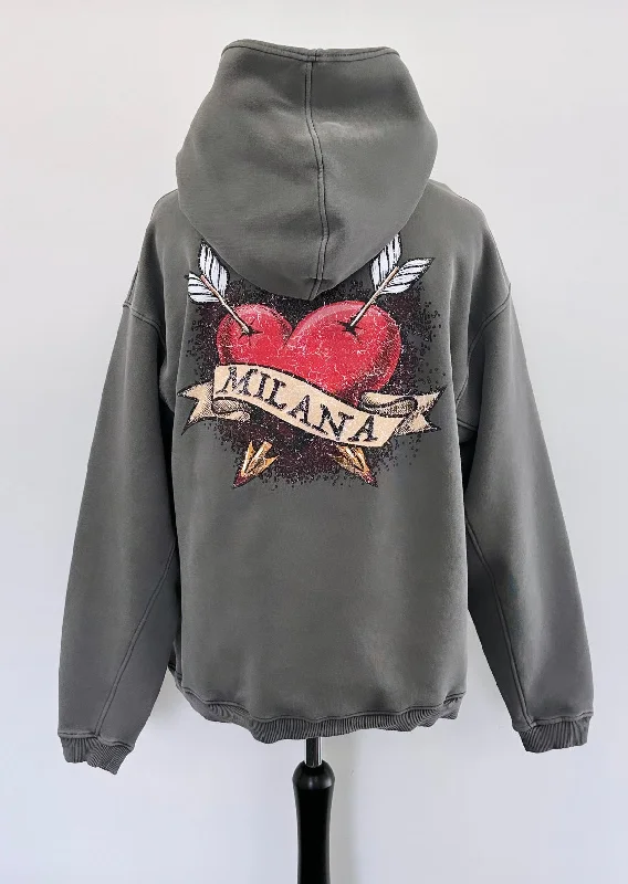 Washed Charcoal Heart Script Heavyweight Hoodie.