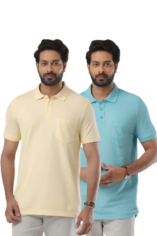 Golf Polo - Greenish Blue and Pastel Yellow T-Shirts Pack Of 2 Combo For Men | Ariser