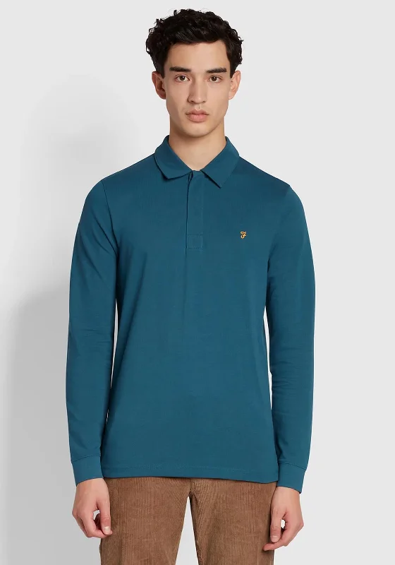 Farah Aslam Long Sleeve Polo Shirt, Atlantic