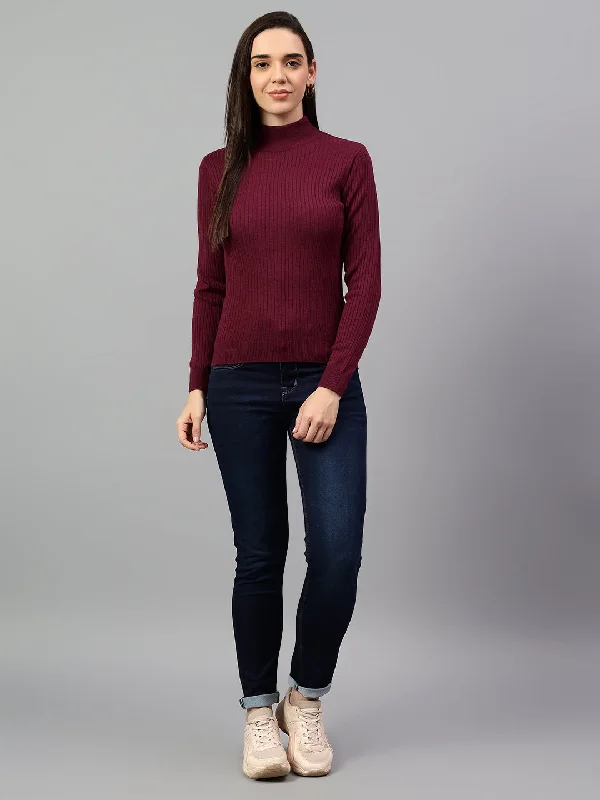 Best Seller Women's Wine Self Design High Neck Skeevi
