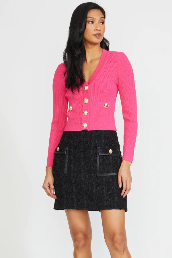 Exclusive Offer Fitted Shoulder Pad Cardigan - Fuschia Pink