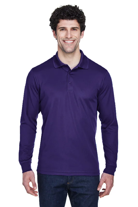 Core 365 Mens Pinnacle Performance Moisture Wicking Long Sleeve Polo Shirt - Campus Purple