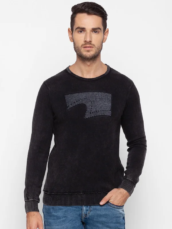 Spykar Black Cotton Men Sweater