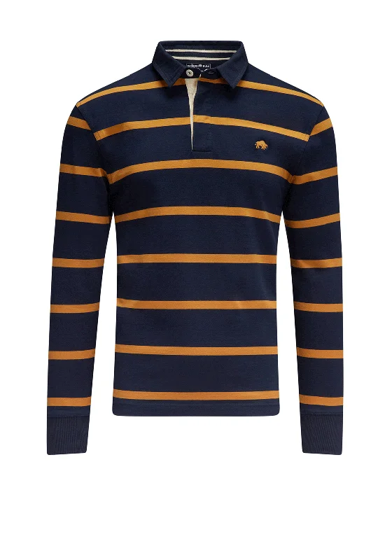 Raging Bull Stripe Rugby Shirt, Navy & Mustard