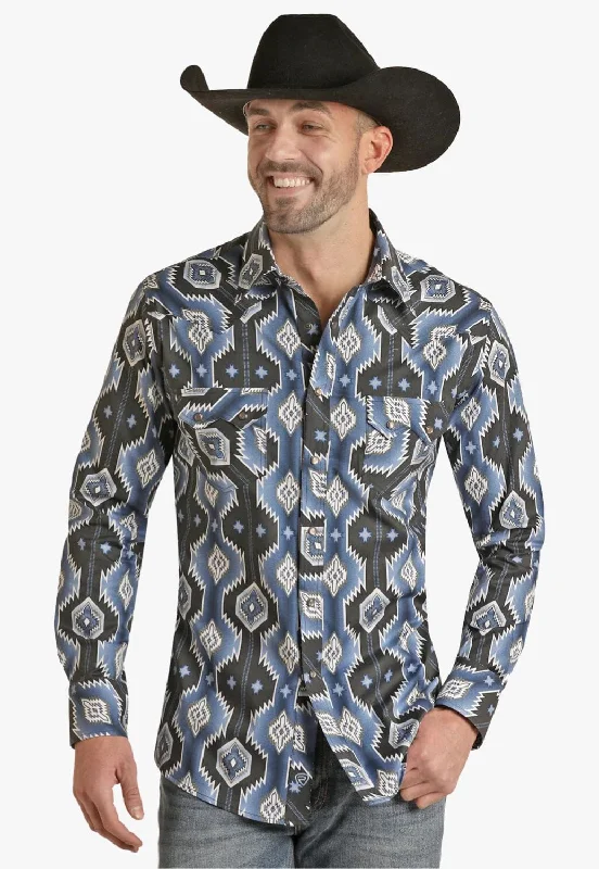 Rock & Roll Mens Aztec Poplin Long Sleeve Shirt