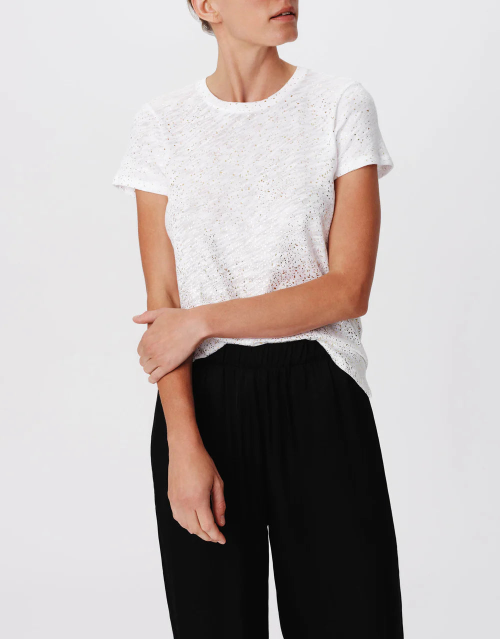Weekend Discounts Worth Grabbing Slub Jersey with Foil Schoolboy Short Sleeve Crew Neck Tee - White Gold