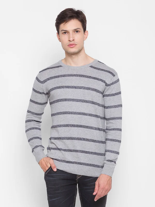 Spykar Grey Cotton Men Sweater