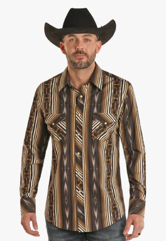 Rock and Roll Mens Aztec Pearl Snap Long Sleeve Shirt